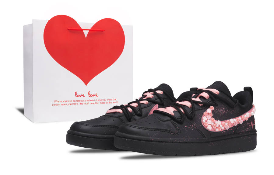 Nike Nike Court Borough Sweetheart Floral Charm 2.0 Leather Anti Slip, Slip Resistant Low top Skateboard Shoes Black Kids'