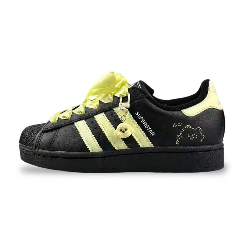 Adidas Originals Superstar 2 Leather Abrasion Resistant Low top Kids' Skateboarding Shoes Black Teenagers