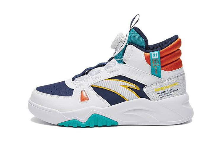 Antakids Anta Comfortable Slip Resistant Cushioning Abrasion Resistant High top Skateboard Shoes White Blue Orange Teenagers