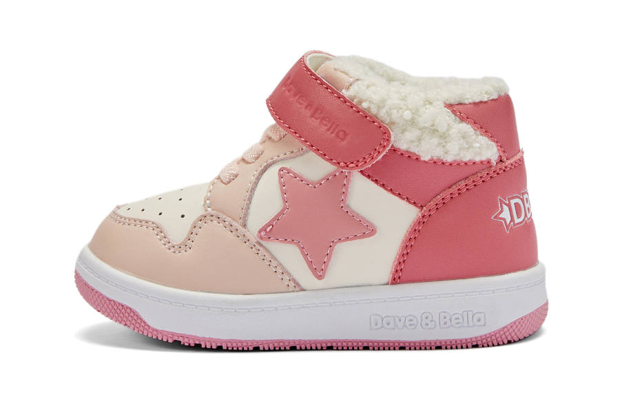 DAVE&BELLA Anti-Kick Slip-Resistant Cushioning Warm Mid-Top Kids' Skateboarding Shoes Pink Children Aged 3-7 Years Old