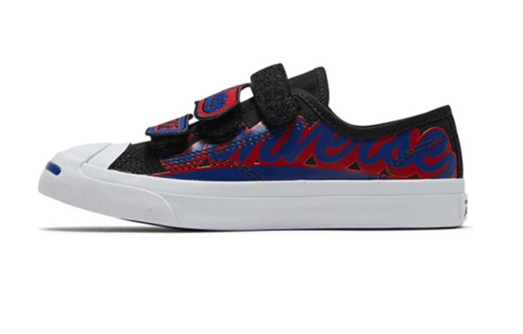 Converse Jack Purcell Hook and loop Low top Kids' Skateboarding Shoes Black Red Children Aged 3 7 Years Old