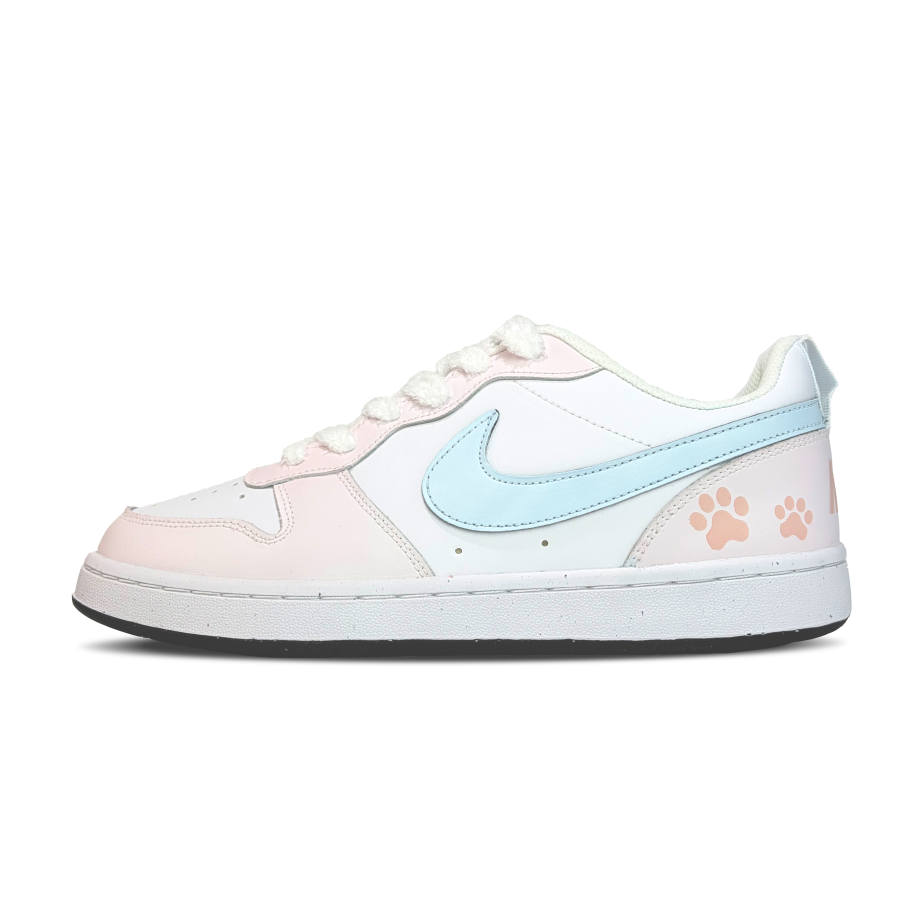Nike Nike Court Borough Cute Paw Island Abrasion Resistant Low top Kids' Skateboarding Shoes Pink Blue Teenagers