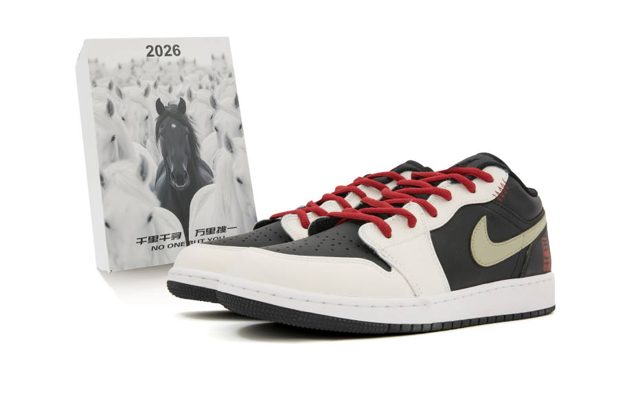 Jordan Jordan Air Jordan 1 Slip Resistant Abrasion Resistant Low top Children's Basketball Shoes Beige Black Red Teenagers