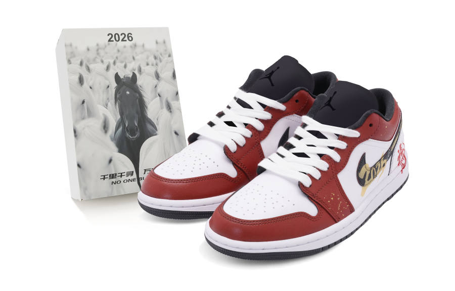 Jordan Jordan Air Jordan 1 Leather Slip Resistant Abrasion Resistant Low top Children's Basketball Shoes White Red Teenagers