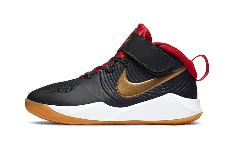 Nike Nike Team Hustle D 9 Textile, Leather Mid top Basketball Shoes Black Gold Red Children Aged 3 7 Years Old