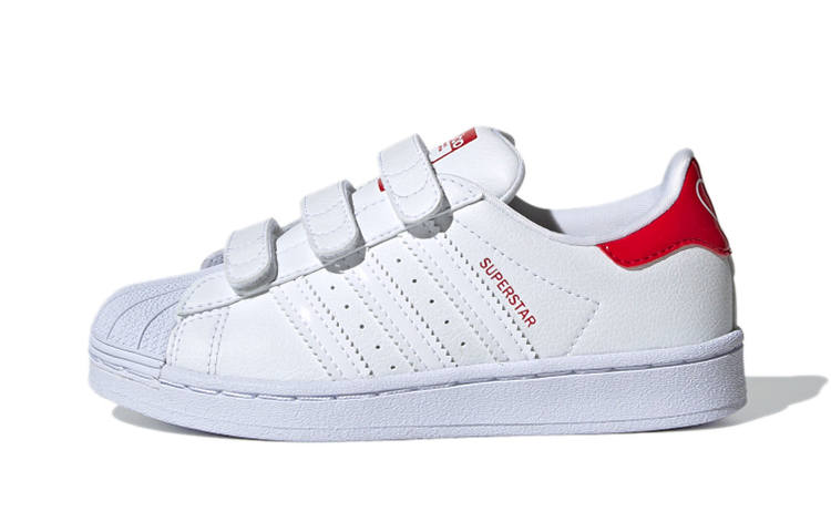 Adidas Originals SUPERSTAR CF C Lace Up Breathable Low top Kids' Skateboarding Shoes White Red