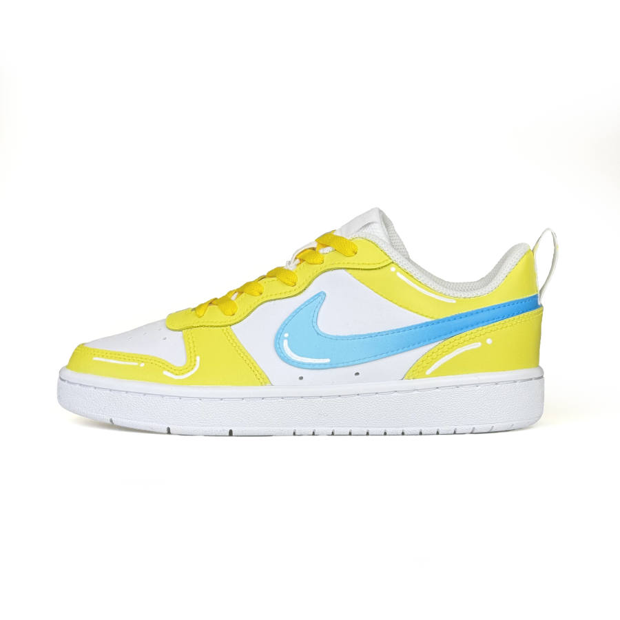 Nike Nike Court Borough Low 2 Leather Slip Resistant Abrasion Resistant Low top Kids' Skateboarding Shoes Yellow Blue