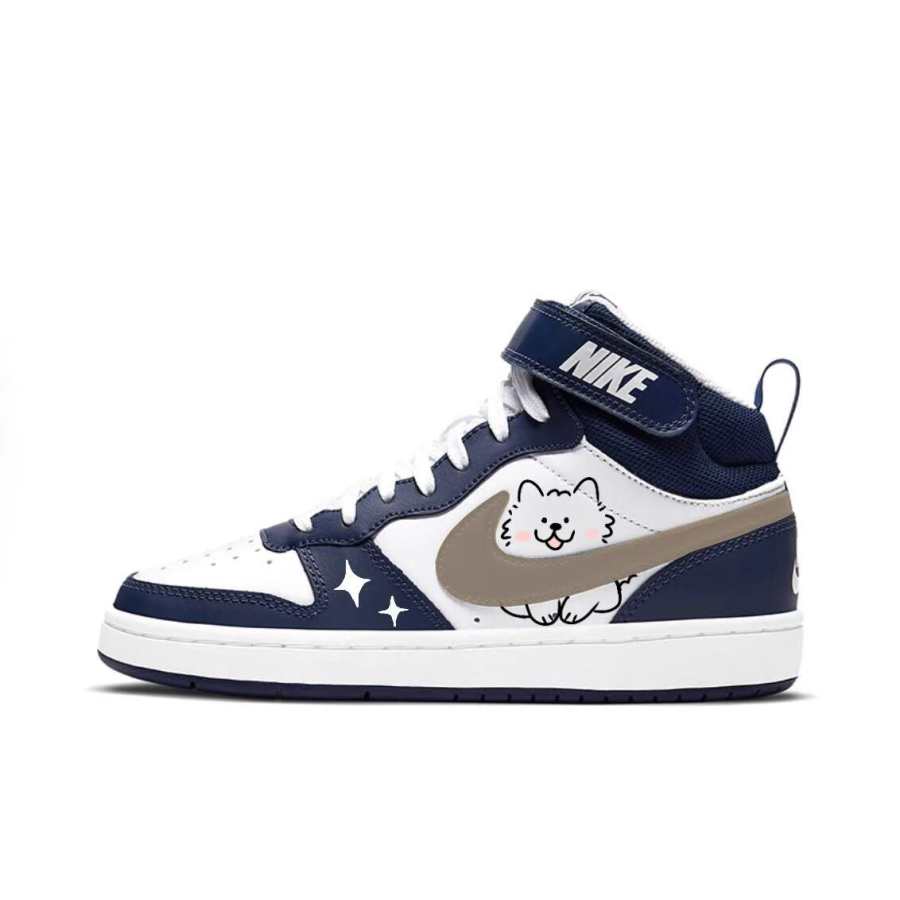 Nike Nike Court Borough Milk Coffee Sam Synthetic Leather Abrasion Resistant Mid top Skateboard Shoes Navy Blue Kids'