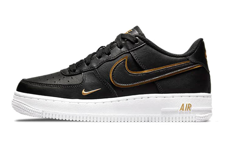 Nike Nike Air Force 1 Leather Slip Resistant Cushioning Abrasion Resistant Low top Skateboard Shoes Black Gold Unisex