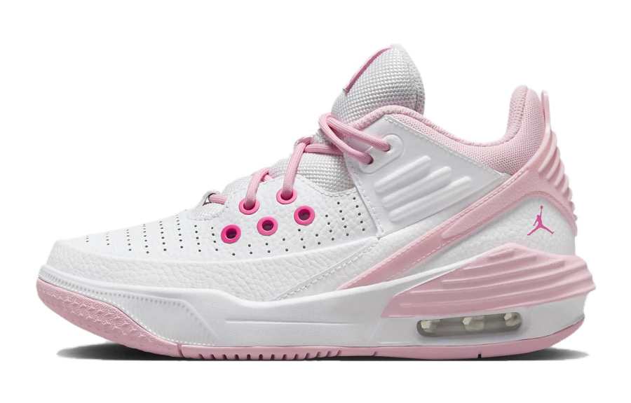 Jordan Jordan Max Aura 5 Slip Resistant Cushioning Abrasion Resistant Mid top Basketball Shoes Pink White Unisex