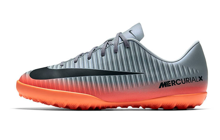 Nike Nike Jr MercurialX 6 CR7 TF Slip Resistant Abrasion Resistant Low top Kids' Soccer Shoes Gray Black Orange Teenagers