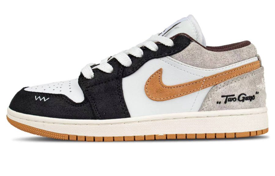 Jordan Jordan Air Jordan 1 Golden Star Leather Abrasion Resistant Abrasion Resistant Low top Children's Basketball Shoes Brown