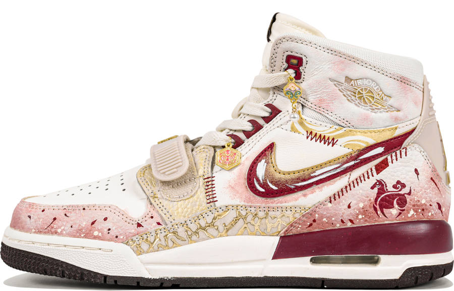 Jordan Jordan Legacy 312 Condensed Brocade Cloud Leather High top Children's Basketball Shoes Beige Red Teenagers
