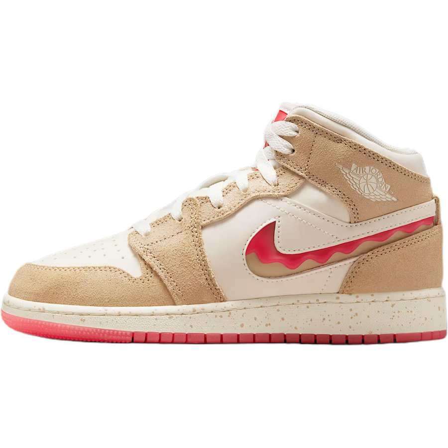 Jordan Jordan Air Jordan 1 Mid top Basketball Shoes Desert Brown/Light Ivory White/Fusion Red Unisex