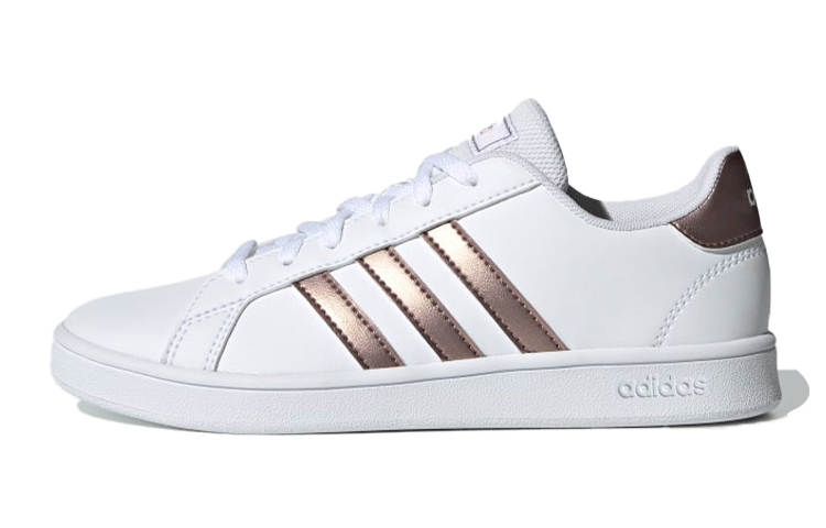 Adidas Neo GRAND COURT K Leather Breathable Low top Skateboard Shoes White Brown Kids'