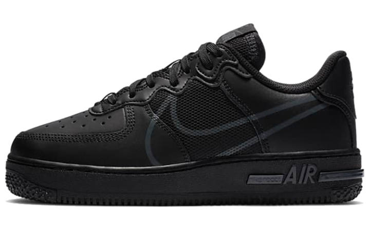 Nike Nike Air Force 1 React PU Slip Resistant, Abrasion Resistant, Breathable Low top Skateboard Shoes Pure Black Unisex