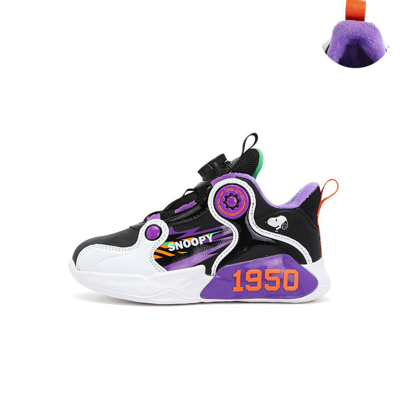 SNOOPY Fleece Lined Slip Resistant Abrasion Resistant Low top Children's Basketball Shoes Black White Purple Kids'