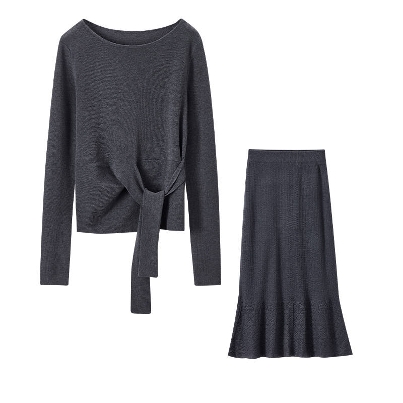 XIANGYING Two Piece Skirt Sets Women's Crew Neck Moderate Mid Length