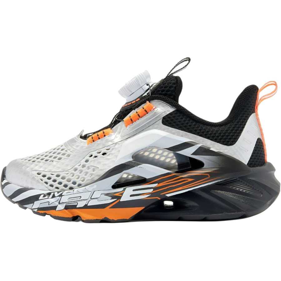 QIAODAN Synthetic Leather, Textile Slip Resistant Cushioning Low top Kids' Running Shoes Gray Silver/Black