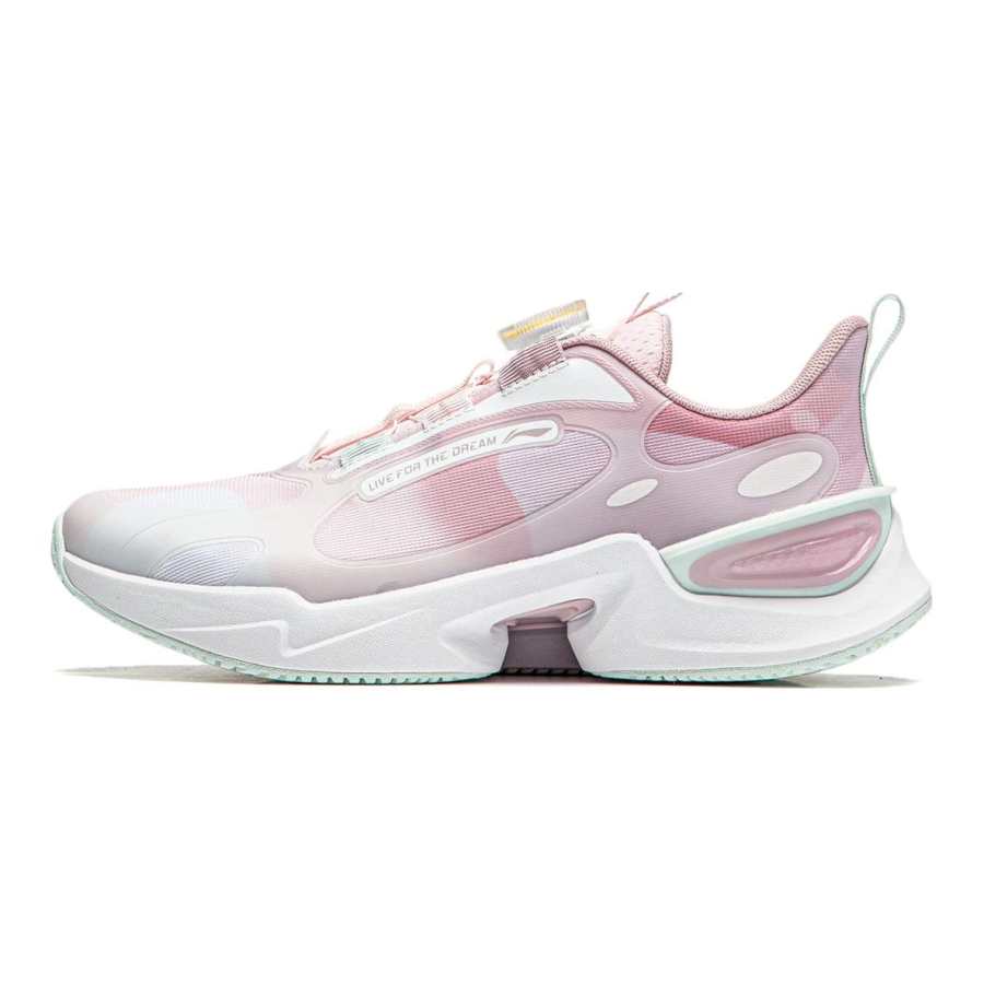 Li-Ning YOUNG Li Ning YOUNG Dragonfly Leap Synthetic Leather, Textile Sports Low top Running Shoes White Pink Unisex