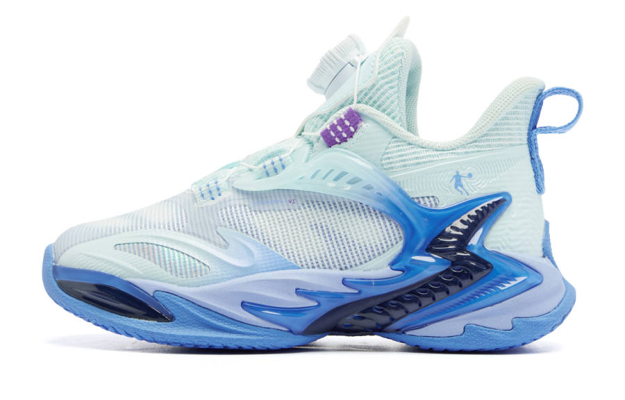 QIAODAN Irregular Shape 6 Cushioning Low top Children's Basketball Shoes Turquoise Blue Children Aged 3 7 Years Old
