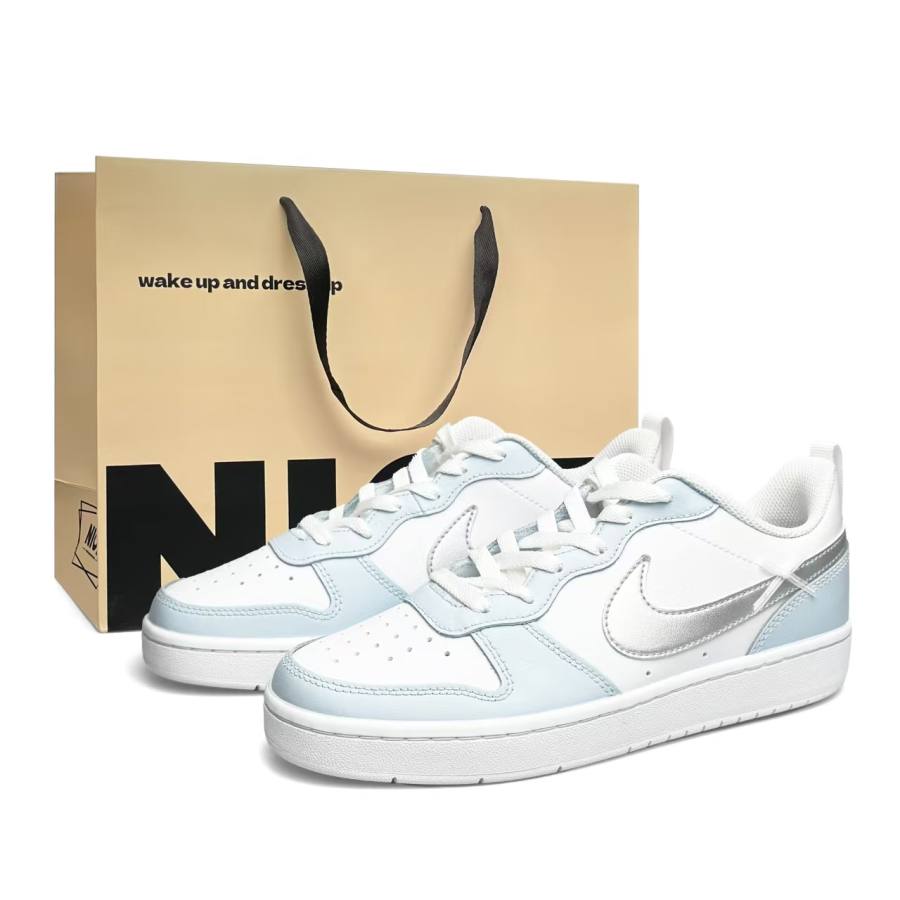 Nike Nike Court Borough Low 2 Leather Abrasion Resistant Breathable Low top Kids' Skateboarding Shoes White Teenagers