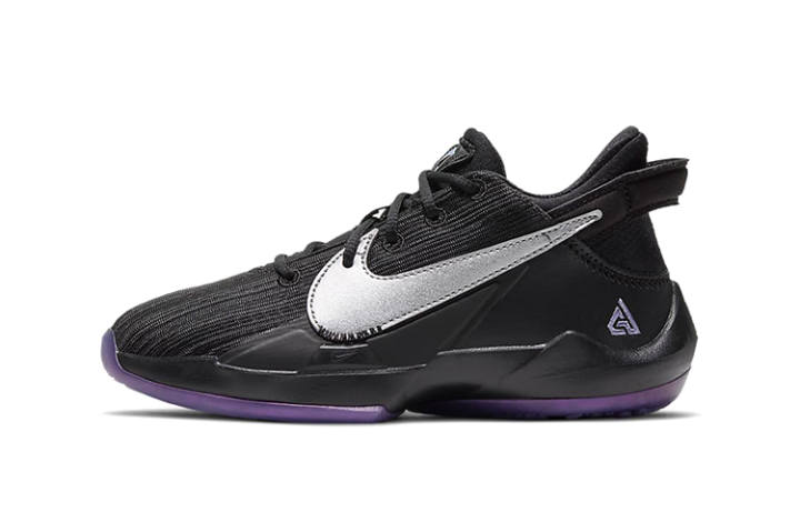 Nike Nike Freak 2 Slip Resistant Abrasion Resistant Low top Basketball Shoes Black Purple Children Aged 3 7 Years Old