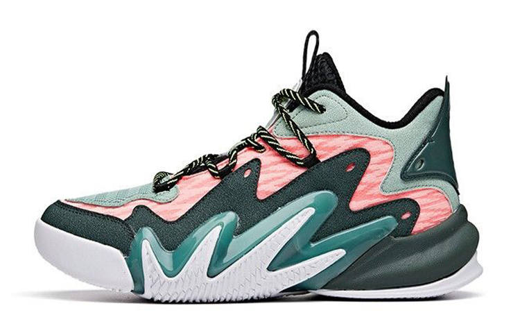 Antakids Shock Wave 2 Abrasion Resistant Mid top Basketball Shoes Green Pink Unisex