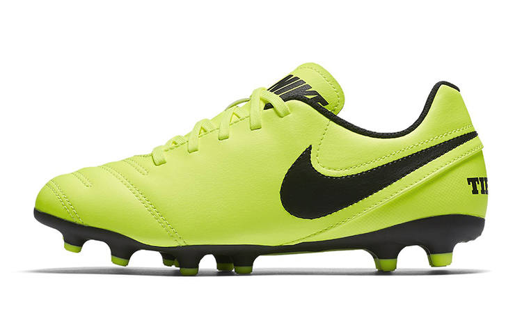 Nike Nike JR Tiempo Rio 3 FG Slip Resistant Cushioning Abrasion Resistant Low top Soccer Shoes Neon Yellow Kids'