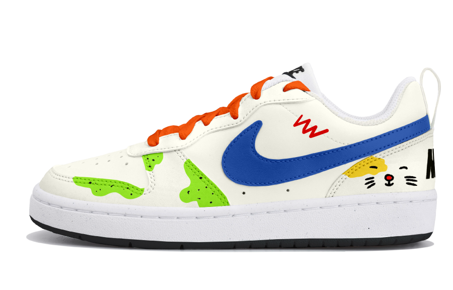 Nike Nike Court Borough Strange Fun Color Cat Synthetic Leather Low top Kids' Skateboarding Shoes Beige Blue Teenagers