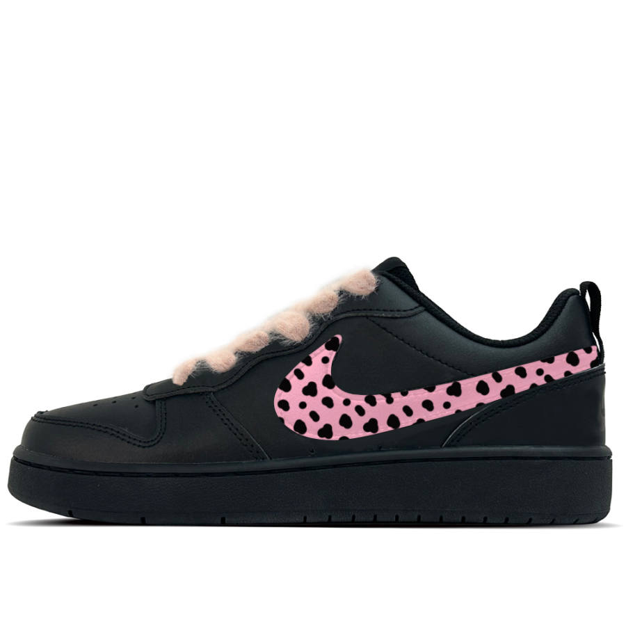 Nike Nike Court Borough Black Sugar Pink Leopard 1 Leather Slip Resistant Low top Kids' Skateboarding Shoes Black Teenagers