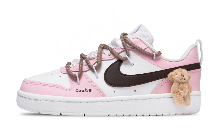 Nike Nike Court Borough Sweet Bear Leather Abrasion Resistant Slip Resistant Low top Skateboard Shoes Pink Kids'