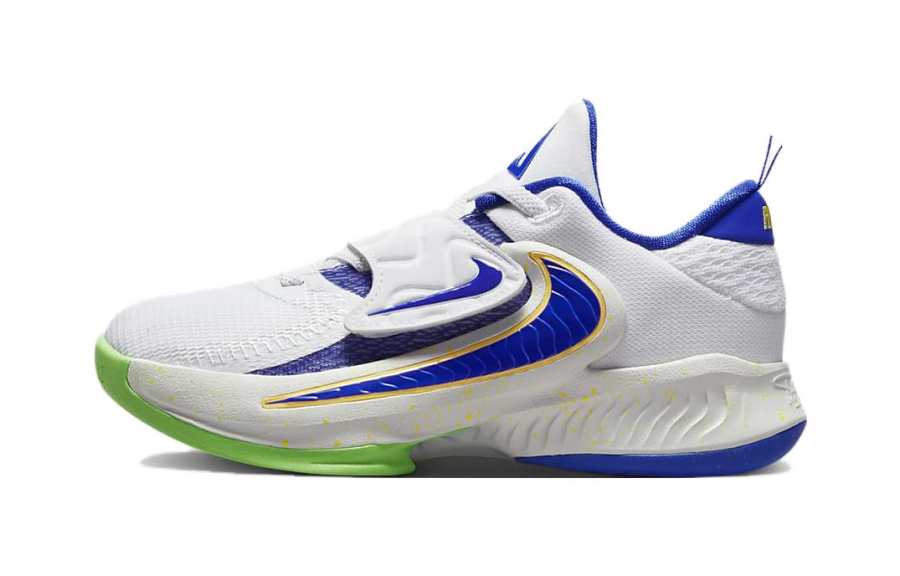 Nike Nike Freak 4 BP Letter Bro 4 Cushioning Abrasion Resistant Low top Children's Basketball Shoes White Blue Green
