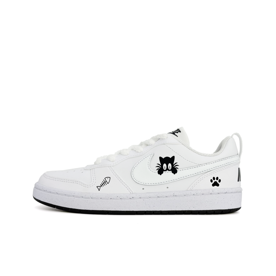 Nike Nike Court Borough Black Cat Abrasion Resistant Low top Kids' Skateboarding Shoes Black White Teenagers