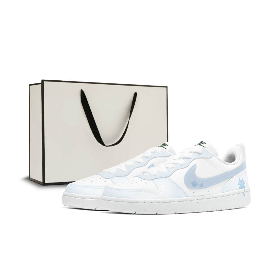 Nike Nike Court Borough Abrasion Resistant Cushioning Breathable Low top Kids' Skateboarding Shoes Blue White Teenagers