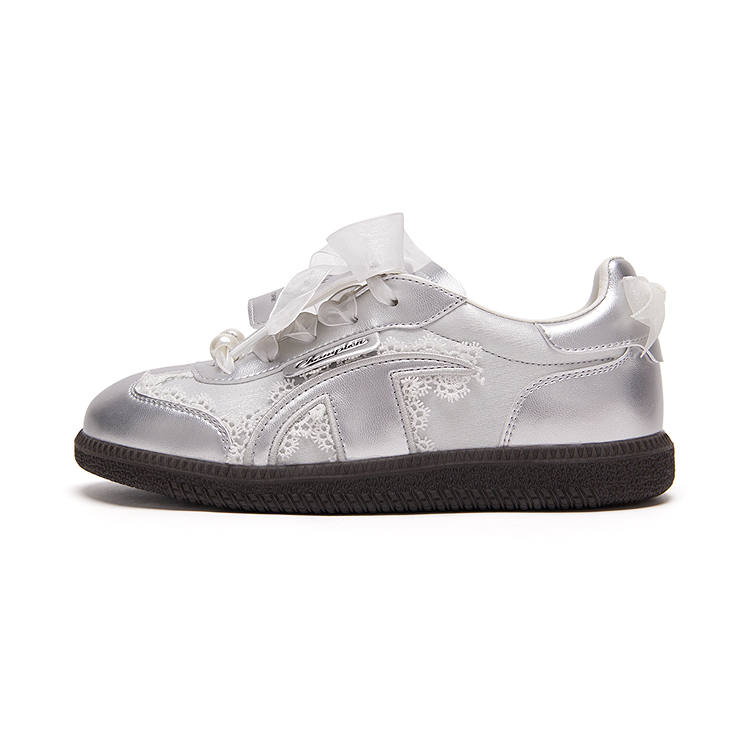 Champion Kids Ballet German Army Trainers Low top Kids' Skateboarding Shoes Sweetheart Girlish Silver Lace Kids'