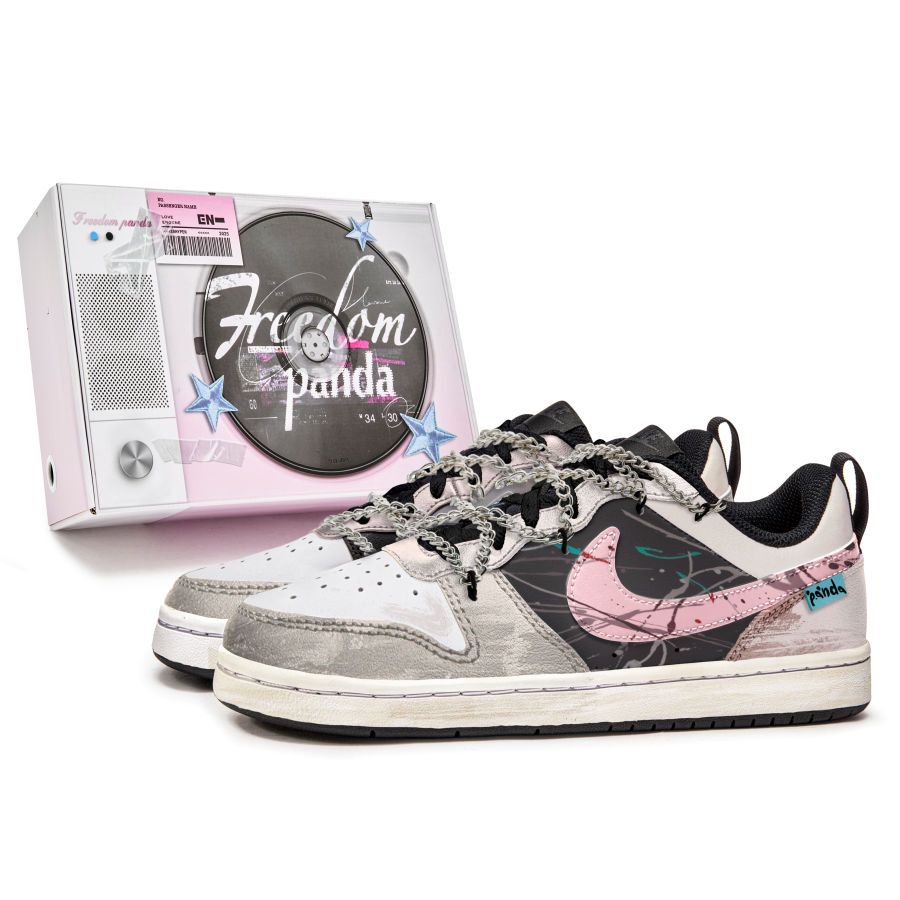 Nike Nike Court Borough Panda Graffiti Slip Resistant Abrasion Resistant Low top Kids' Skateboarding Shoes Pink Zongzi