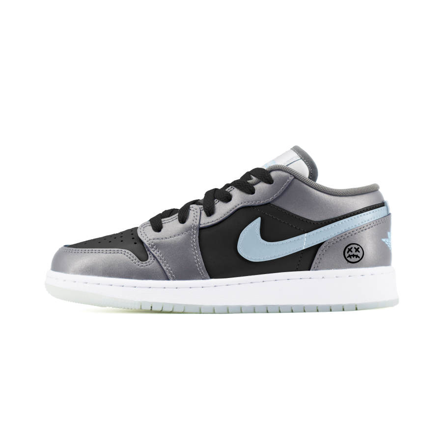 Jordan Jordan Air Jordan 1 Leather Slip Resistant Slip Resistant Low top Children's Basketball Shoes Silver Teenagers