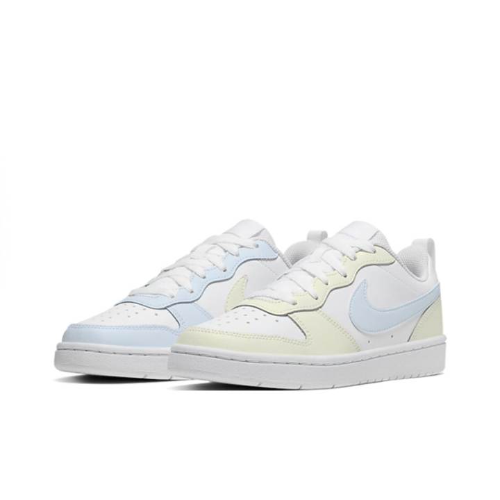 Nike Nike Court Borough Yellow Blue Mismatched Leather Anti Kick Cushioning Abrasion Resistant
