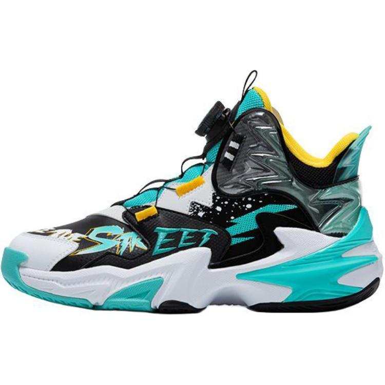 QIAODAN Comfortable Mid top Basketball Shoes Black/Mars Green Teenagers