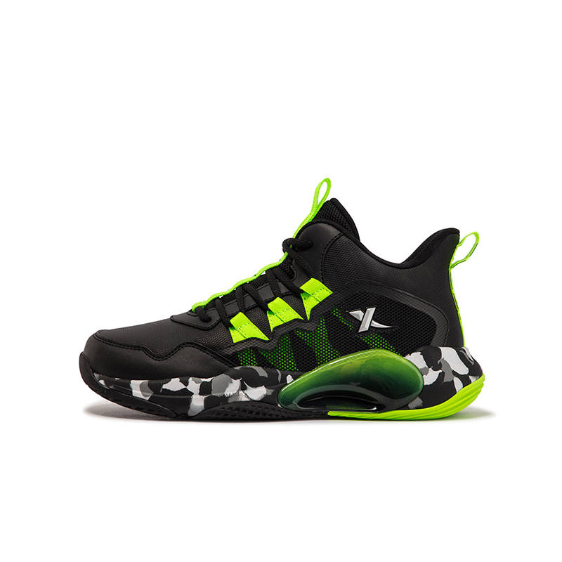 XTEP Battle Gaze Synthetic Leather High top Children's Basketball Shoes Black/Neon Green Kids'