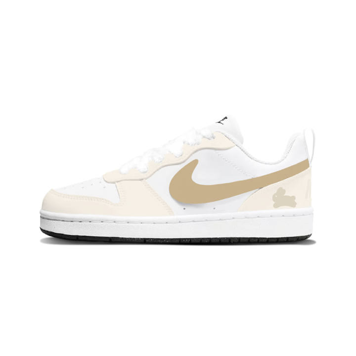 Nike Nike Court Borough Cute Rabbit Sandals Synthetic Leather Low top Kids' Skateboarding Shoes White Light Khaki Teenagers