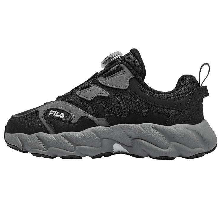 FILA KIDS BOA Fern Sneakers Abrasion Resistant Low top Kids' Running Shoes Black Sand Gray