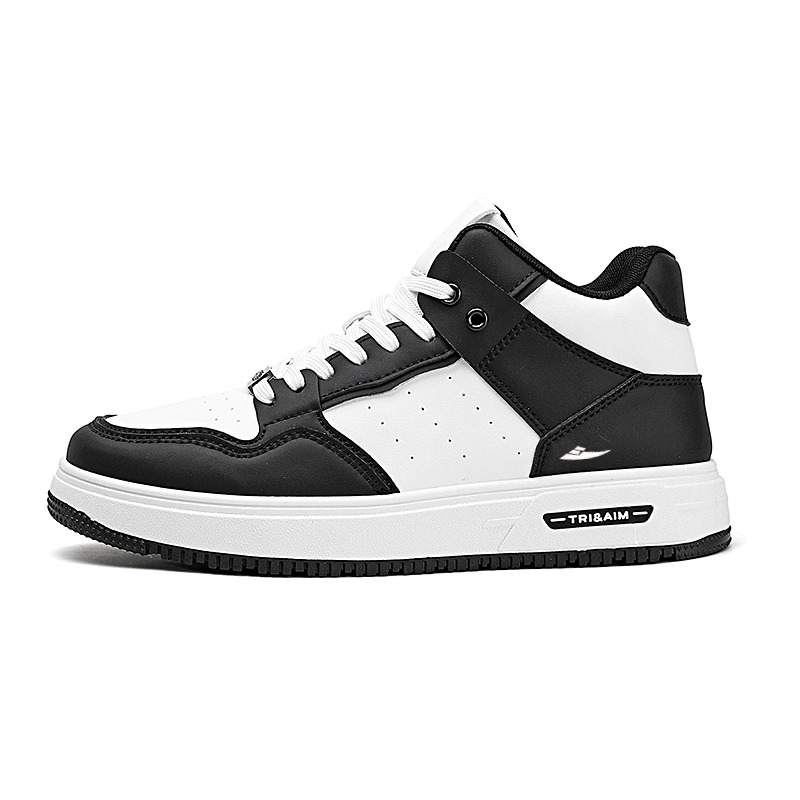 KUDING Abrasion Resistant Lightweight Wear resistant And Lightweight Mid top Skateboard Shoes Men's White Black