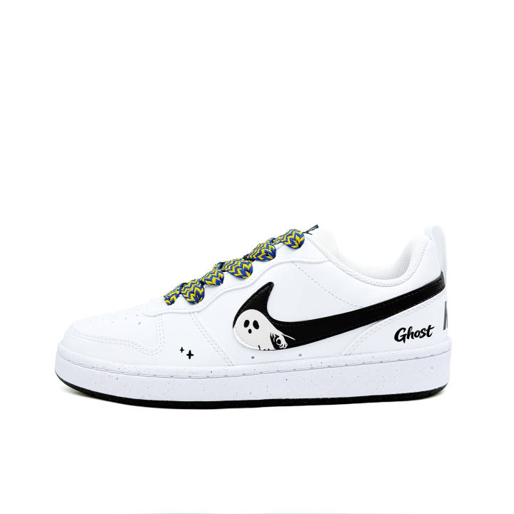 Nike Nike Court Borough Ethereal Ghost Synthetic Leather Low top Kids' Skateboarding Shoes Black White Teenagers