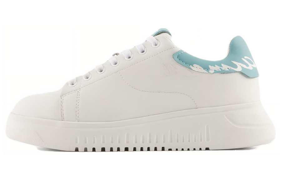 EMPORIO ARMANI Cow Leather Lace Up Low top Stylish Skateboarding Shoes Women's White Green