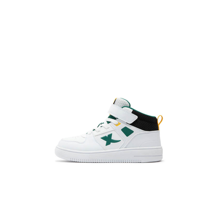 XTEP Synthetic Leather Fashion Slip Resistant Cushioning Mid top Kids' Skateboarding Shoes White Green Kids'