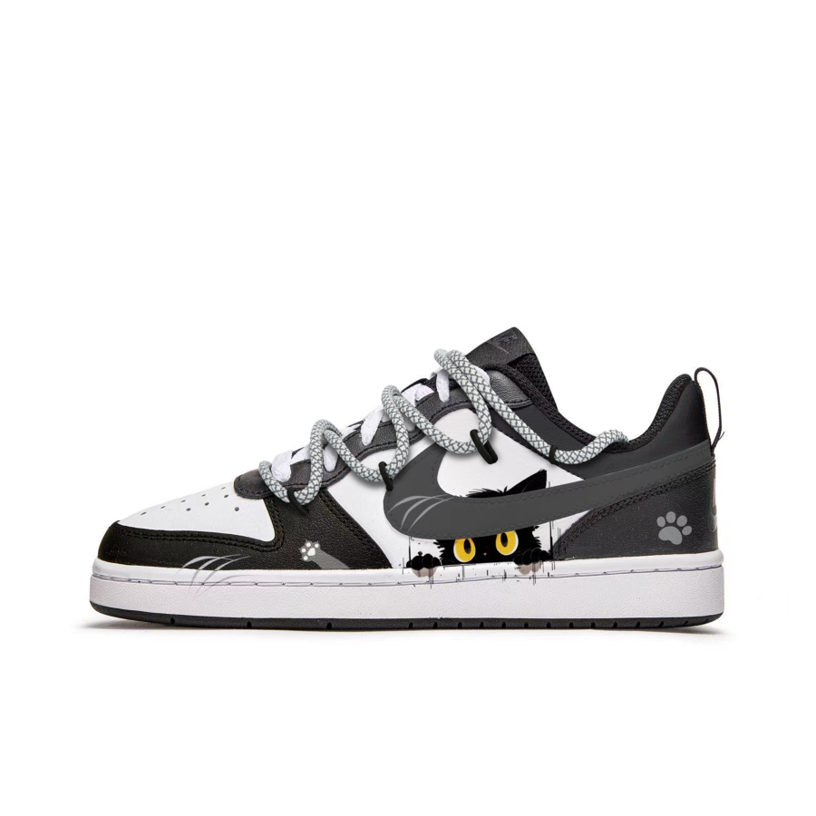 Nike Nike Court Borough Cat Paw Journal Slip Resistant Abrasion Resistant Low top Kids' Skateboarding Shoes Black White