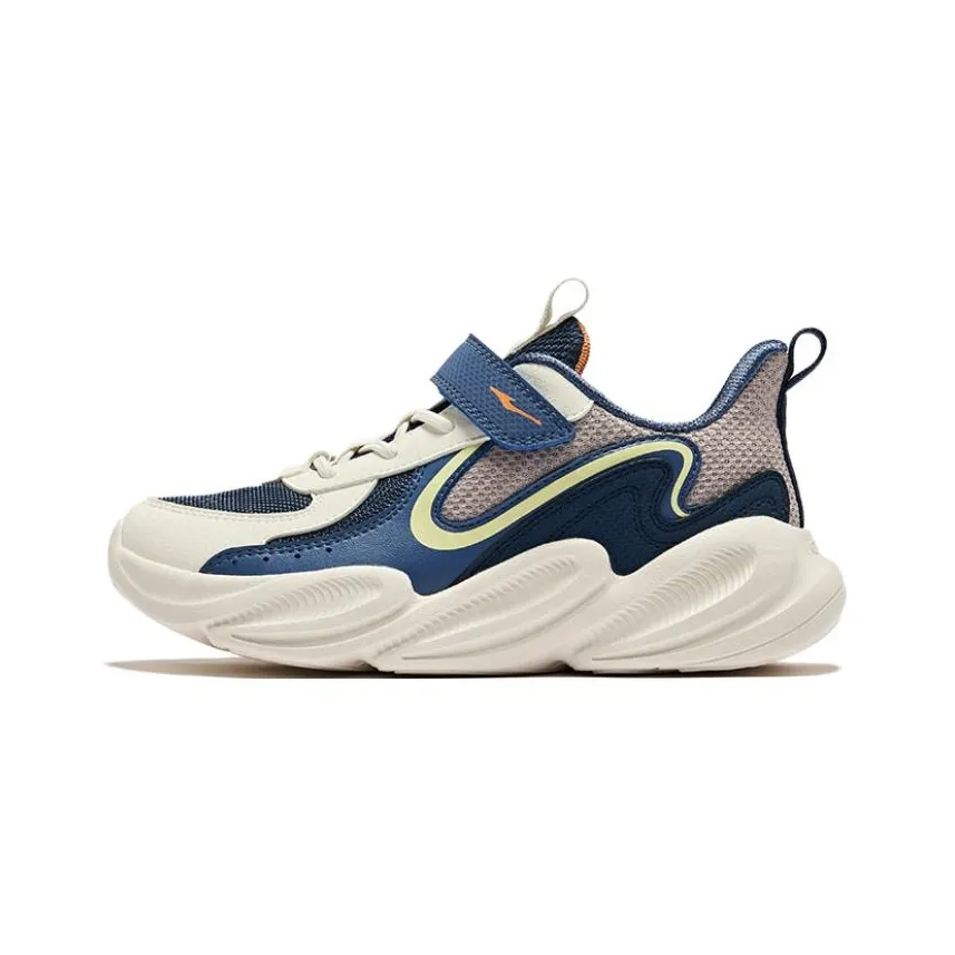 Erke Slip Resistant Anti Kick Abrasion Resistant Rebound Breathable Low top Kids' Running Shoes White Blue Teenagers