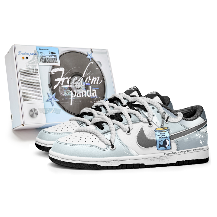 Nike Nike Dunk Box, Whale Fall Slip Resistant Abrasion Resistant Low top Kids' Skateboarding Shoes Blue White Teenagers